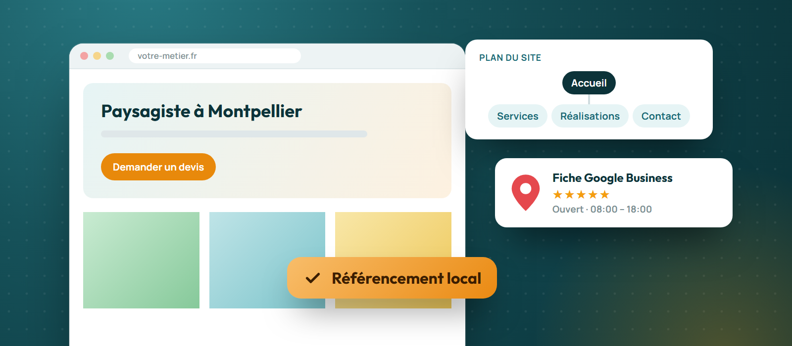 Site vitrine accompagné : plan du site et fiche Google Business