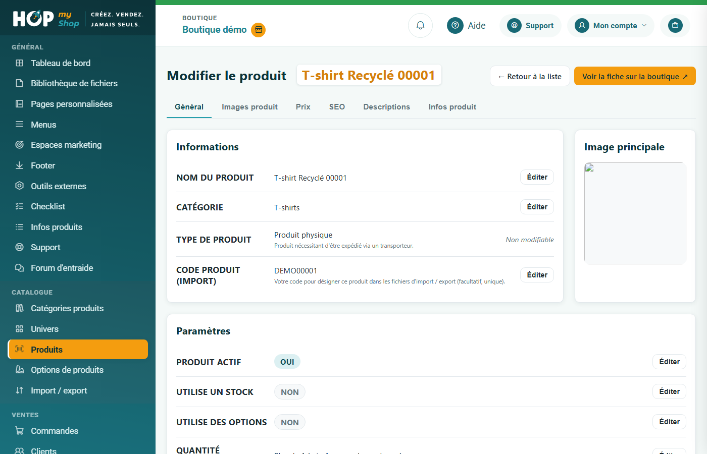 Fiche produit avec ses onglets